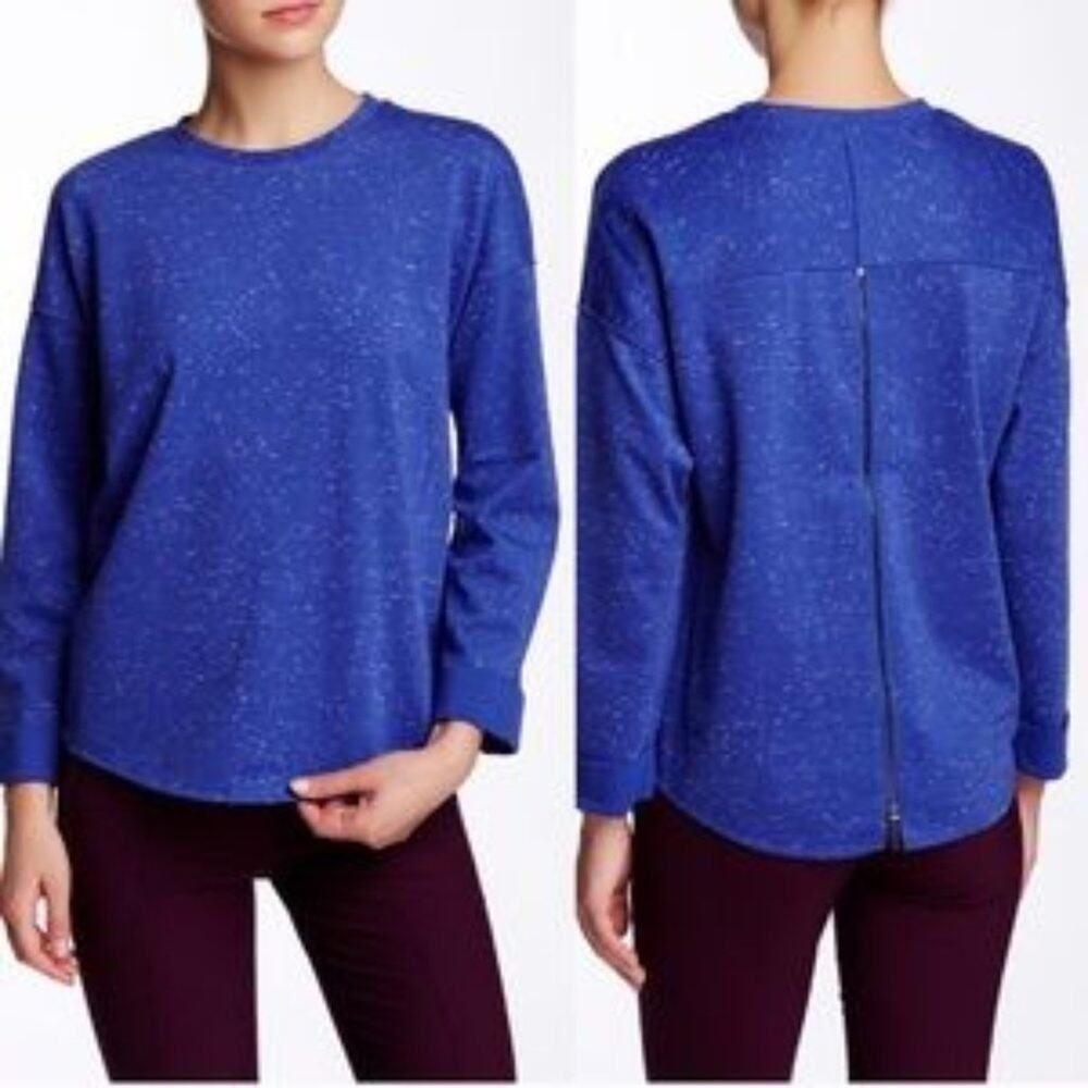 Vince Blue Speckled Zip Back Crewneck Sweatshirt